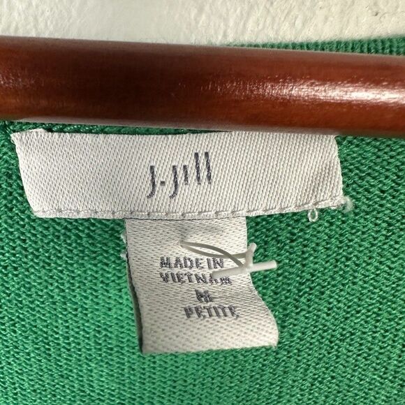 J. Jill V-Neck Knit Pullover Sweater Green Polka Dot Womens Medium Petite - Picture 2 of 4